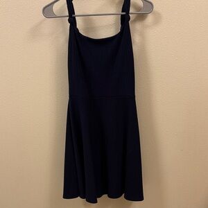 Aqua Navy Blue Knotted Strap Fit-and-Flare Dress